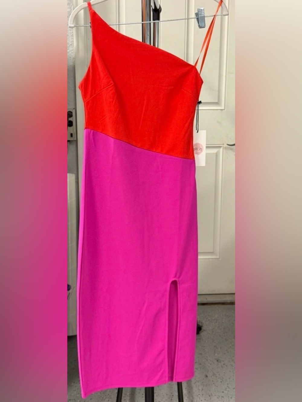 Colorblock Red and Hot Pink single Strap Dress